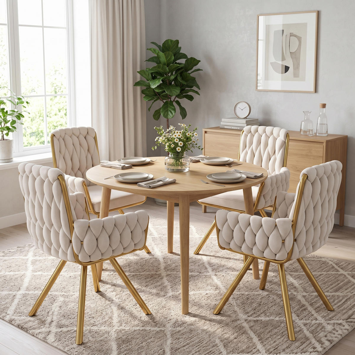 JÍDELNÍ ŽIDLE sada 2 ks, otočné s područkami, sametové čalounění, kovová podnož - béžová, textil (63/87/55cm) - Urban Meuble