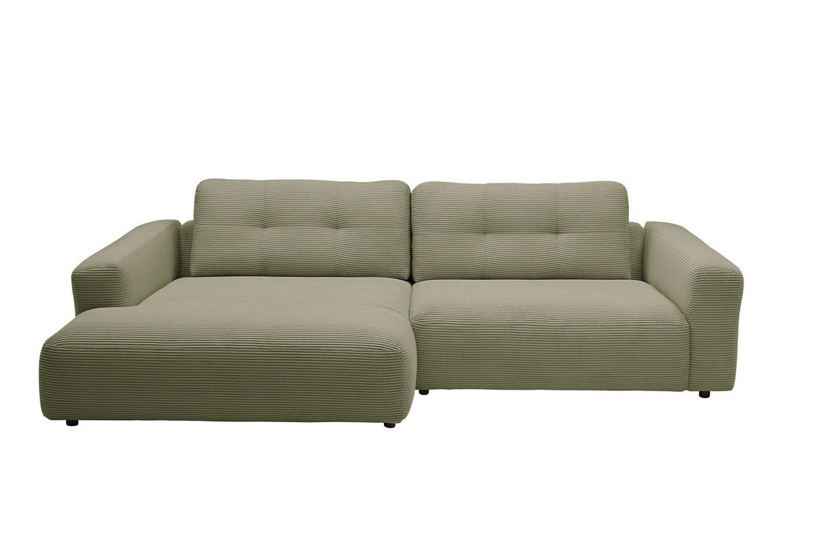 ECKSOFA XL MIKA Grün Cord - Schwarz/Olivgrün, Kunststoff/Textil (296/167cm) - KAWOLA