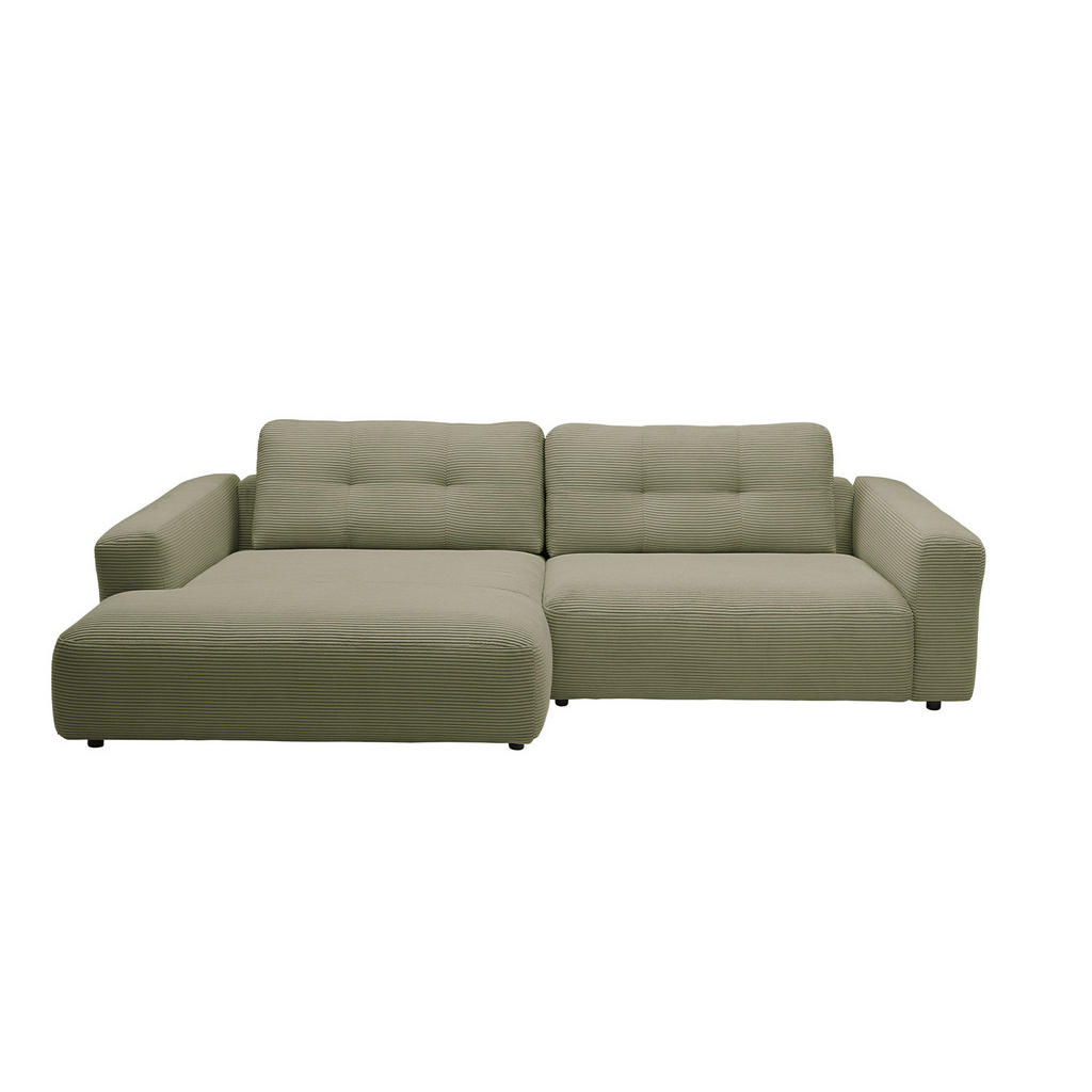 Thumbnail - Kawola Ecksofa, Olivgrün, Schwarz, Textil, Echtholz, 3-Sitzer, Füllung: Kaltschaum, Ottomane links, L-Form, 276x167 cm, ...