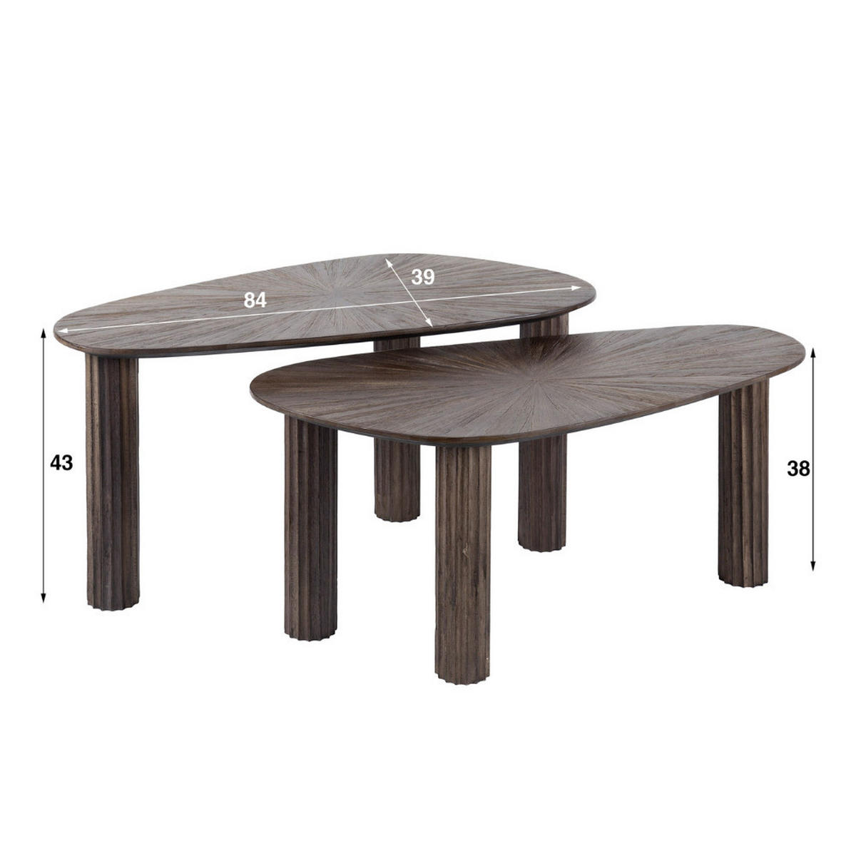 COUCHTISCH-SET LUSSO FLOW Organische Satztische in dunklem Teak - Braun, Holz (39/84/43cm) - alesvelt