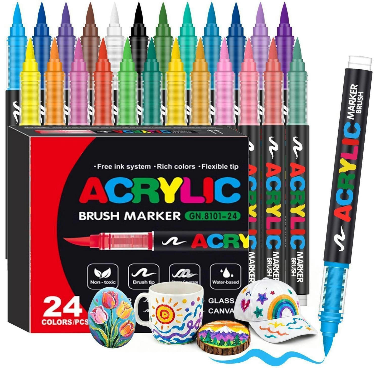 ACRYLSTIFTE 24er Set Pinselspitze Wasserfest - Multicolor, Kunststoff (1/1/14cm)