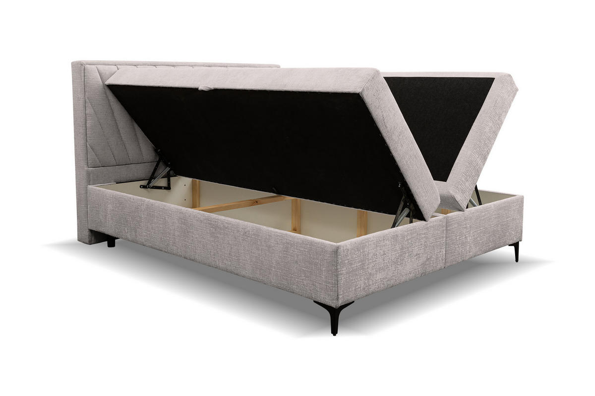 BOXBETT Cimone mit 2 Bettkästen, Maße: 180x200 cm, Farbe: Beige , Velourstoff, mit Bonell-Matratze inkl. Topper - Beige, Holz/Kunststoff (180/200cm) - VENASI MÖBEL