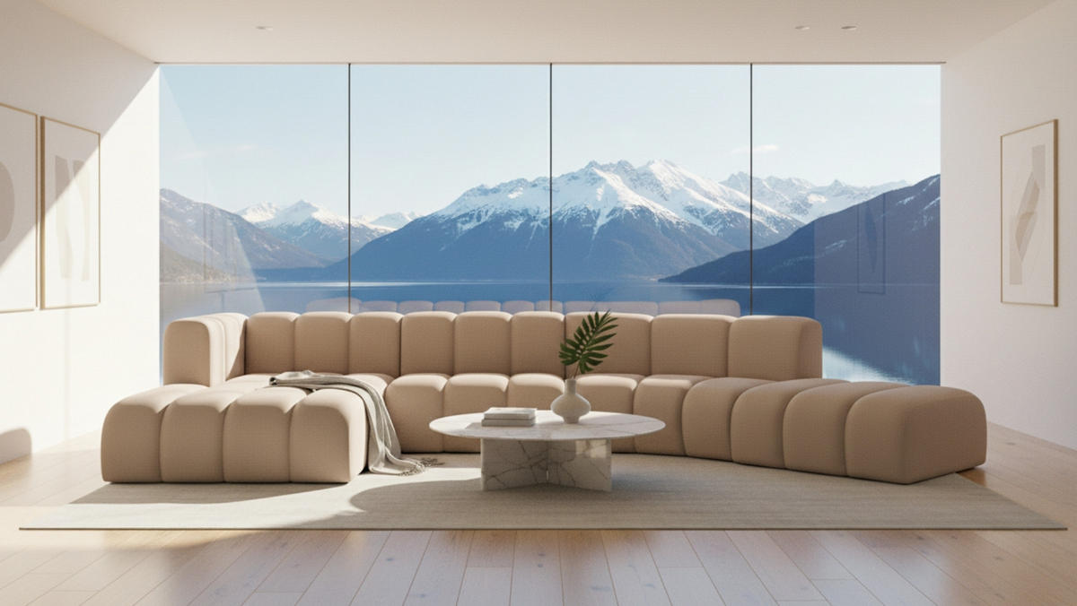 ECKSOFA L-Form GRAND Round, Stoff Salvador, Beige, Links - Beige, Holz (445/179cm) - Kaiser Möbel