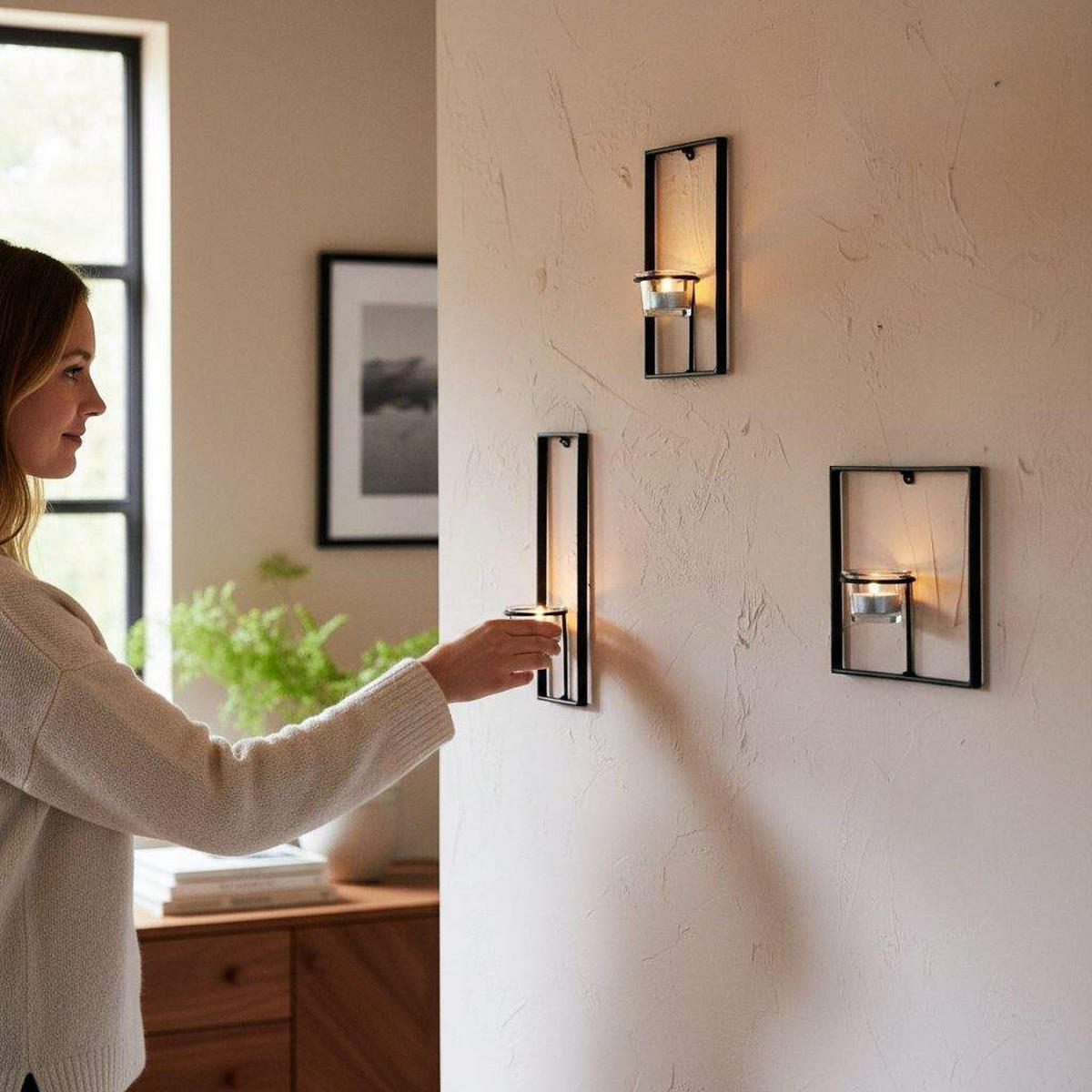 WANDTEELICHTHALTER 3-teilig Metall Schwarz 18–28 cm - Schwarz, Metall (28cm) - DanDiBo