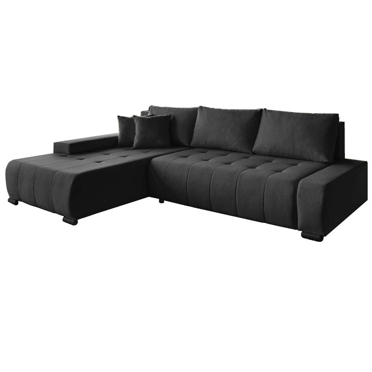 ECKSCHLAFSOFA Draco L Schwarz - Schwarz, Textil/Metall (268/183cm) - Beautysofa