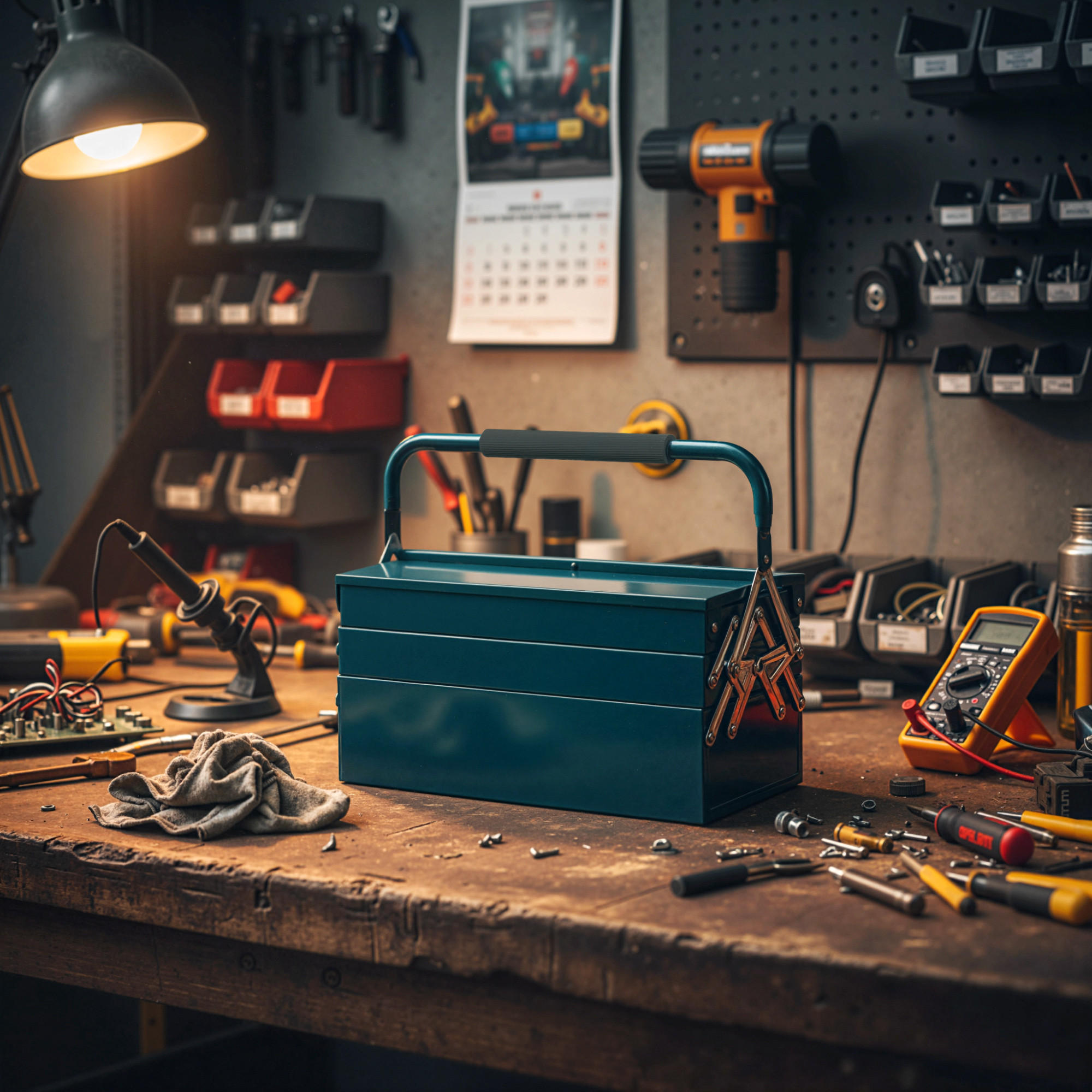 WERKZEUGKASTEN Werkzeugkoffer 5 Fächer aufklappbar Stahl 45 x 20 x 34,5cm - Dunkelgrün, Metall (20/34.5/45cm) - DURHAND