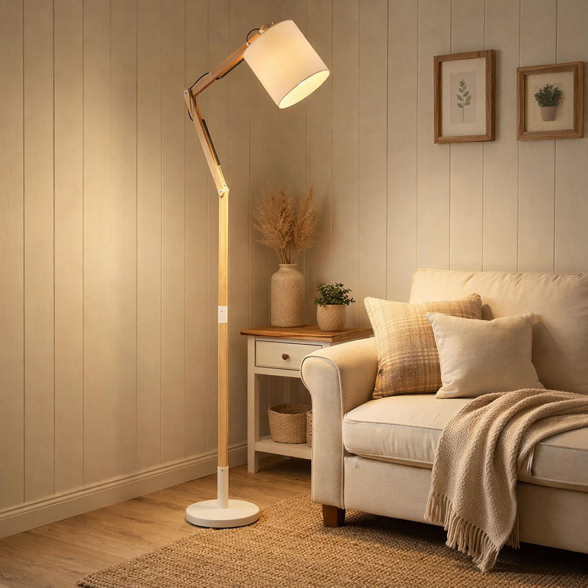 LED STEHLEUCHTE Holzoptik Weiß - Weiß, Holz (75/25/172cm) - Globo Lighting