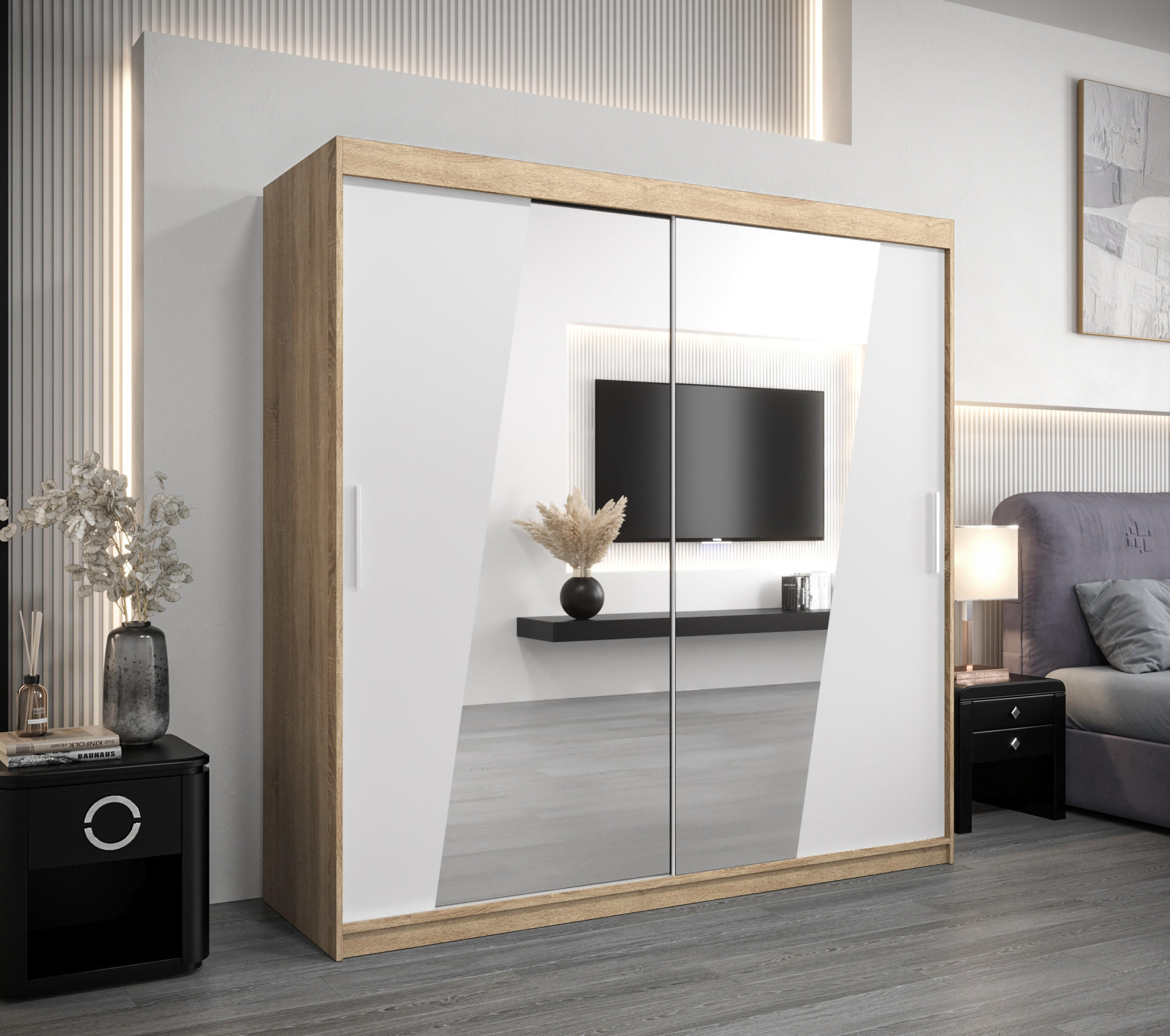 SCHWEBETÜRENSCHRANK 200/200/62 2-türig - Silberfarben/Weiß, Holz/Kunststoff (200/200/62cm) - Abiks Möbel