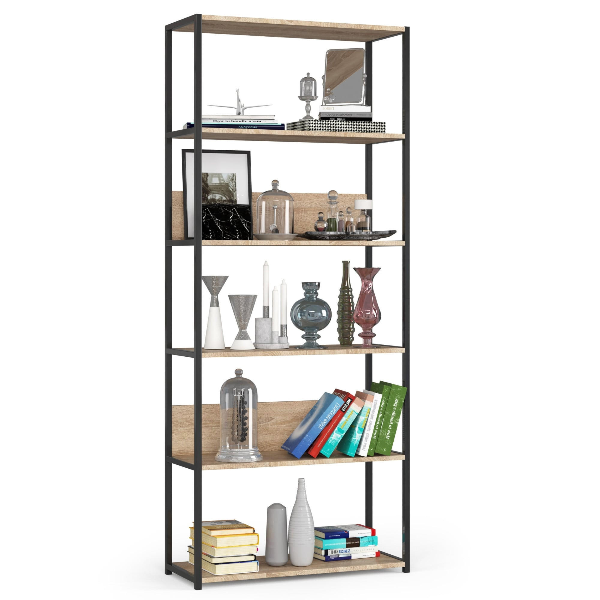 Akord Industrieregal Schwarz, Sonoma Eiche 80x192x32 cm