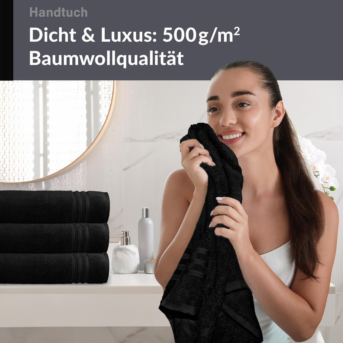 HANDTUCH 50x100 cm London Schwarz 4er Set - Schwarz, Textil (50/100cm) - Lashuma
