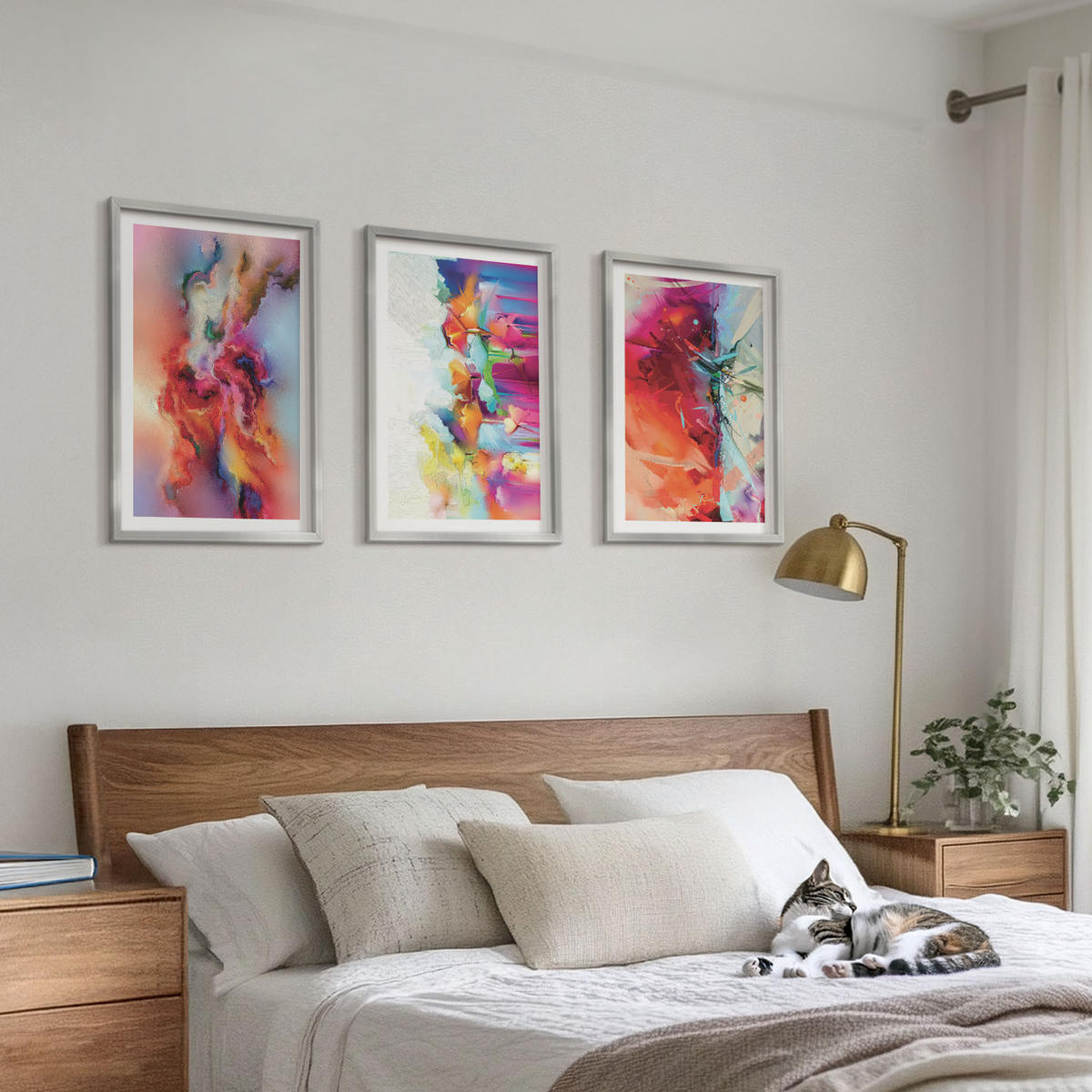 WANDBILDER 3er Set - 40x60 cm Silberner Rahmen - Farbenfrohe Abstraktionen der Form - Silberfarben, Kunststoff (40/60cm) - ArtPrintCave