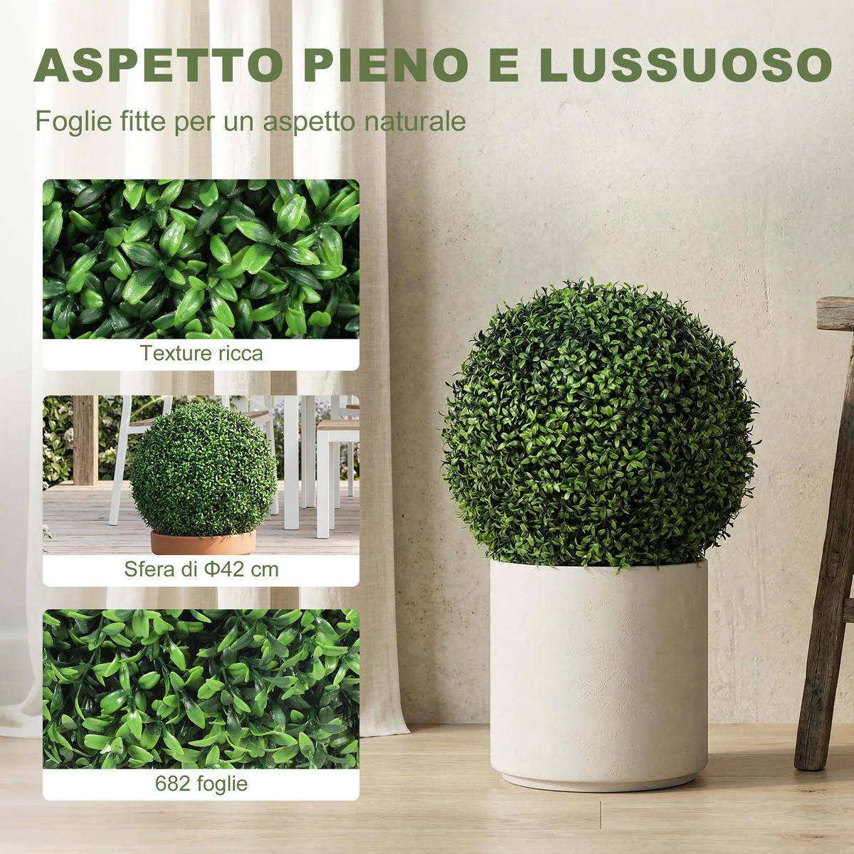 KUNSTPFLANZE, Künstliche Buchsbaum-Topiaries mit 682 Blättern, UV-beständig, Höhe 42 cm, dekorativ - Multicolor, Kunststoff (42cm) - FORIOUS