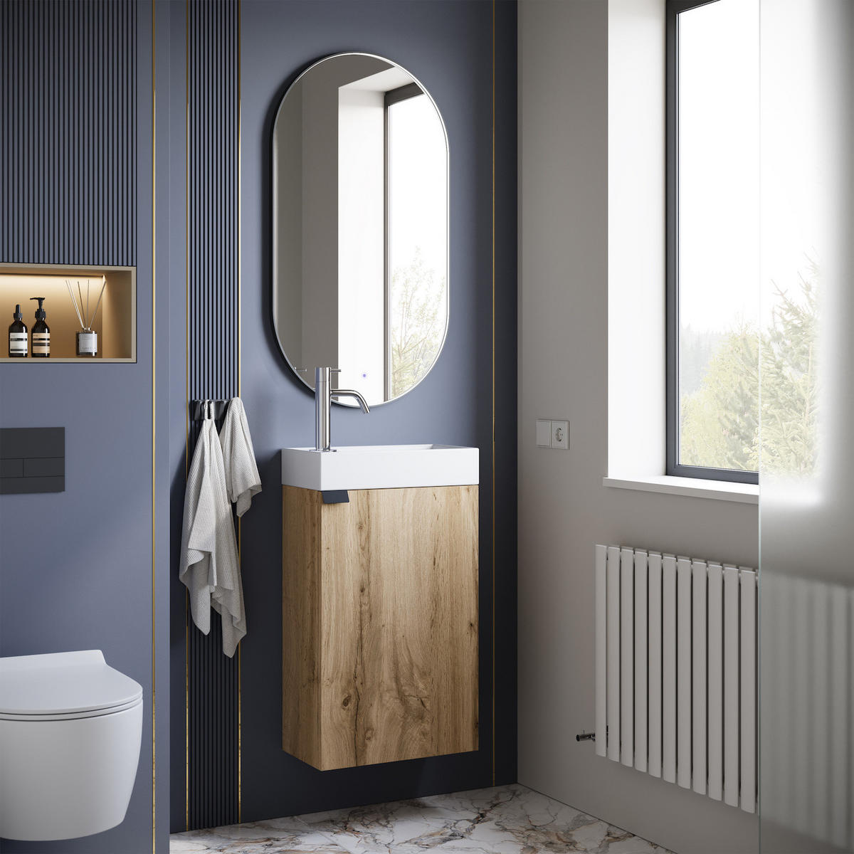 GÄSTE-WC-MÖBELSET Apollo 2 Teile Eiche - 40 x 22 x 68 cm - Eichefarben, Holz (40/68/22cm) - Badplaats