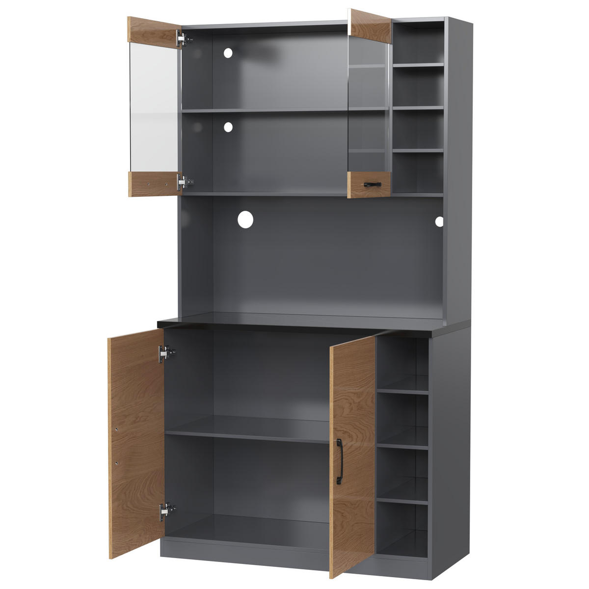 BUFFET Aufbewahrungsschrank 100x47x187cm Natur mit Glas & LED Beleuchtung - Naturfarben, Holzwerkstoff (47/187/100cm) - Modfu