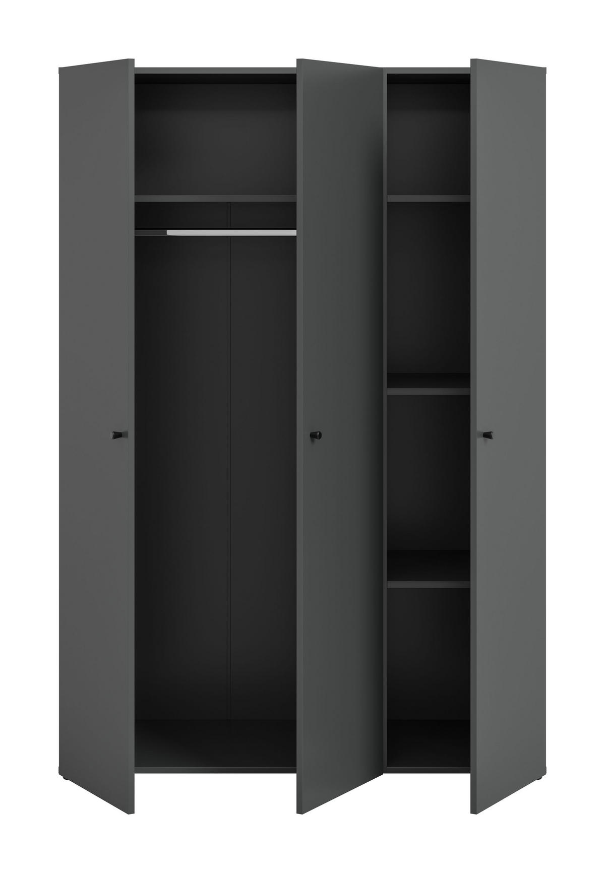 KLEIDERSCHRANK 3-türig DARWIN (B/H/T: ca. 120/176/51 cm) in anthrazit/anthrazit - Anthrazit, Holzwerkstoff (120/176/51cm)