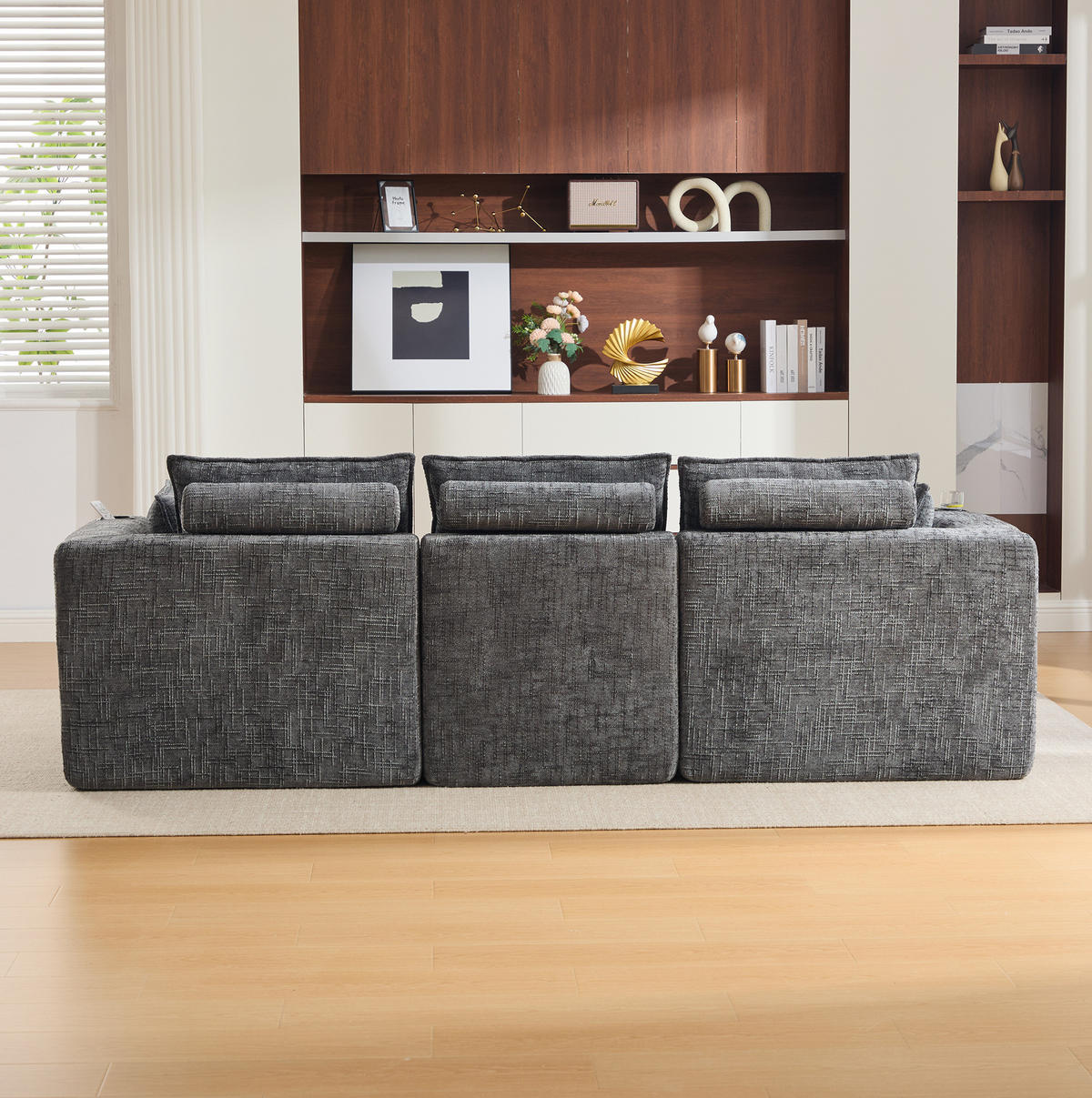 SOFA modulares 3-Sitzer mit Hocker 256 x 161 cm Chenille Dark Gray - Dunkelgrau, Holzwerkstoff (161/256cm) - Meubliv
