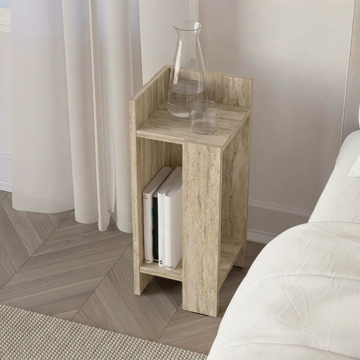 NACHTTISCH Elos Modul Links Travertine 25/27/60 cm - Beige, Holzwerkstoff (25/60/27cm) - Decortie