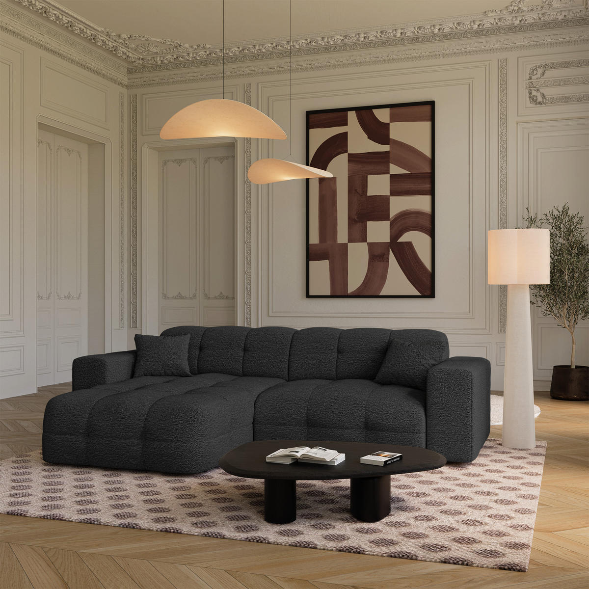 ECKSOFA (links) COCOON Frottee Dunkles Anthrazit 230cm - Dunkelgrau/Anthrazit, Textil (230/155cm) - Premium Interiors