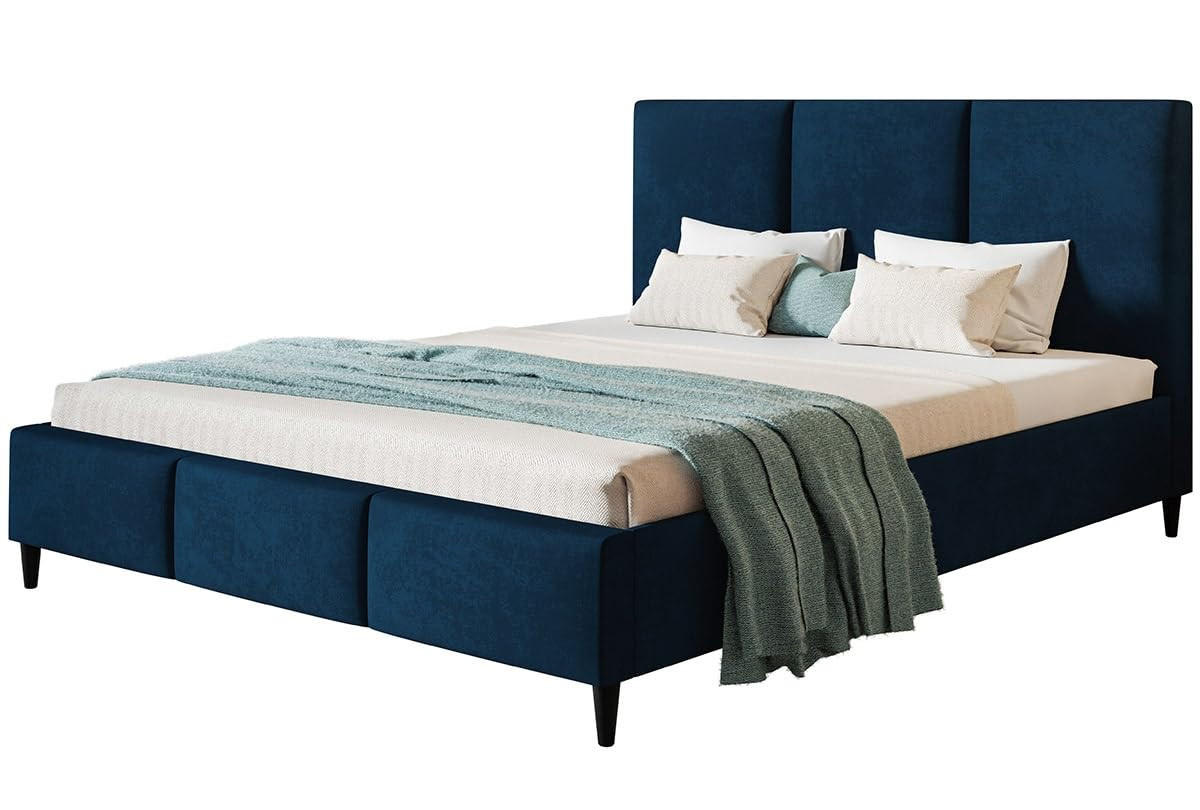 POLSTERBETT LUX Siena mit Kopfteil, 140 x 200 cm, Doppelbett mit Lattenrost aus Holz, Velourstoff Dunkelblau, Füße in Farbe: Schwarz - Dunkelblau, Holz/Textil (140/200cm) - Alpi-Möbel