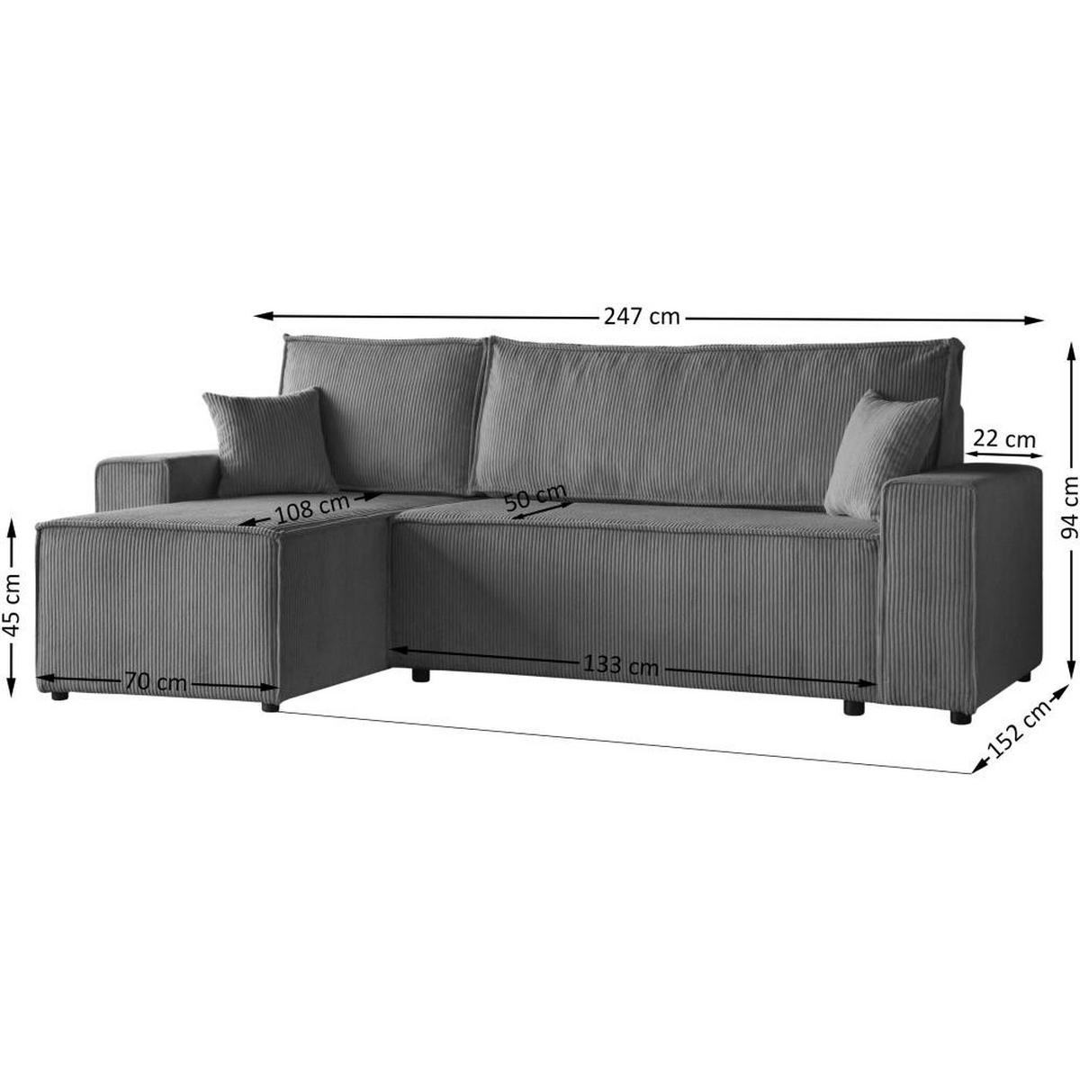 ECKSCHLAFSOFA mit Schlaffunktion Hektor grau - Schwarz/Grau, Kunststoff/Textil (247/152cm) - Beautysofa