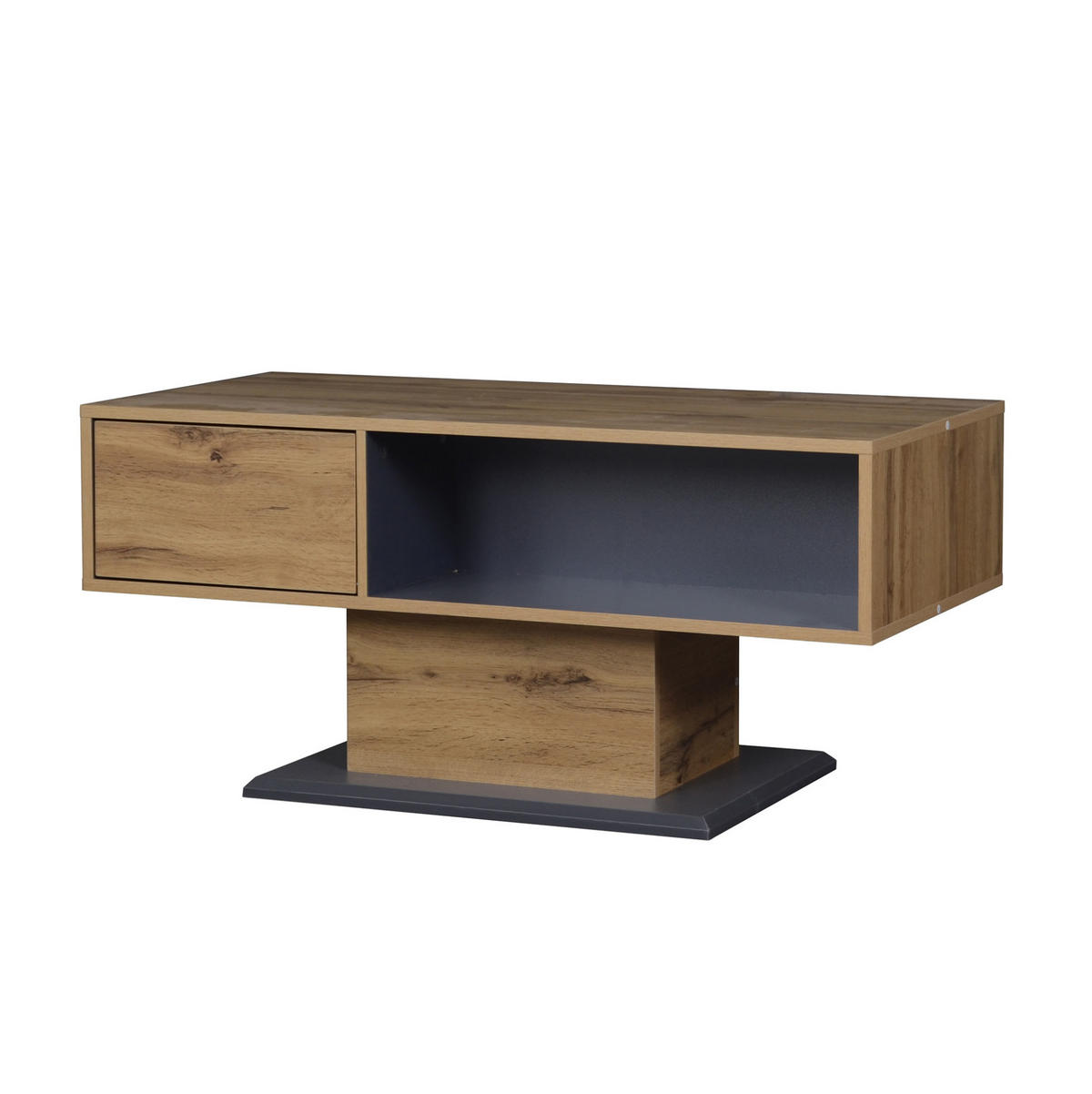 COUCHTISCH 100/50/46.5 cm Grau/Eiche aus Spanplatte mit doppelseitigem Stauraum - Grau, Holzwerkstoff (100/50/46.5cm) - OKMYHOME