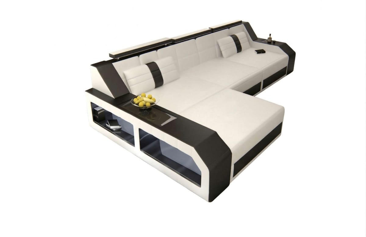 COUCH Arezzo L Weiß Schwarz Kunstleder - Weiß, Textil (308/194cm)
