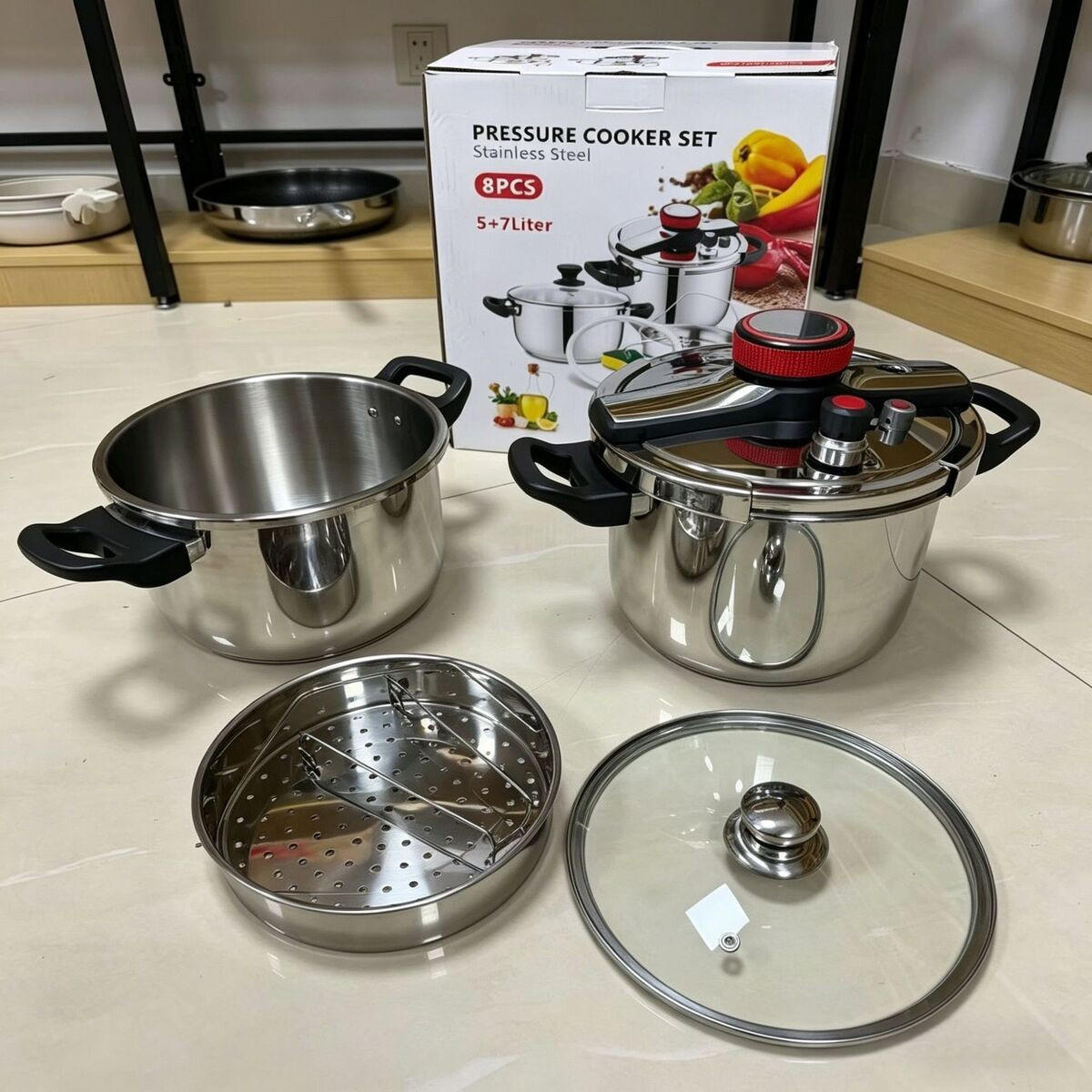 SCHNELLKOCHTOPF 7L＋5L Silberfarben - Silberfarben, Metall (7L) - Authentics