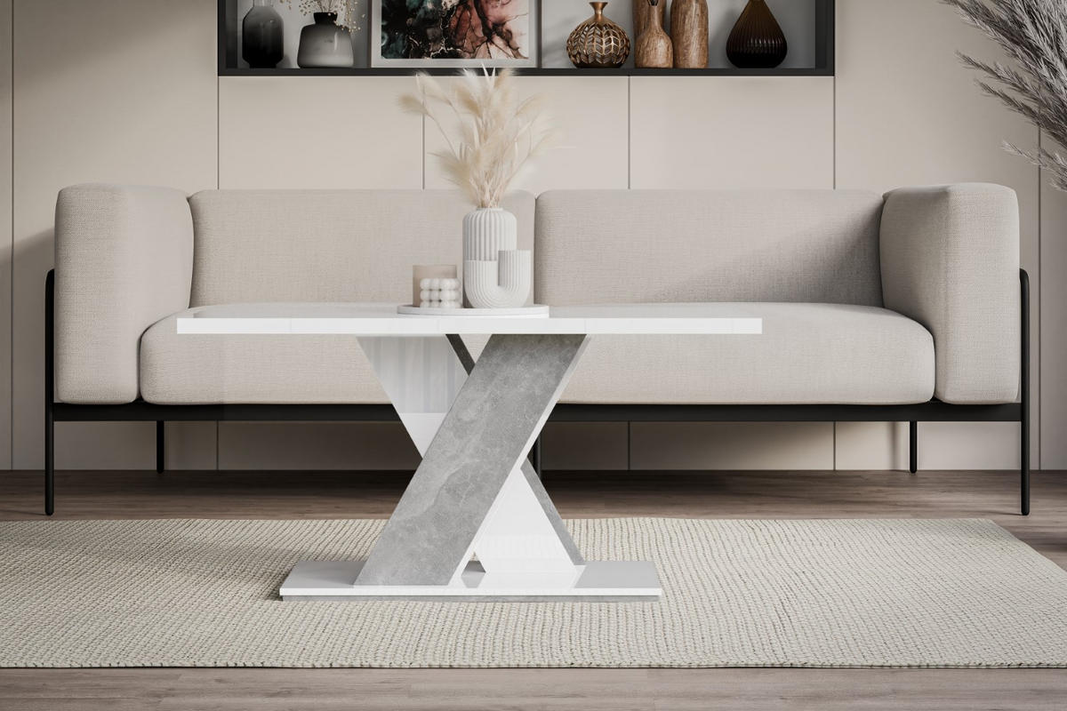 KAFFEETISCH 120x60x60 cm - Weiß / Betonoptik - RONX MINI - Weiß, Holzwerkstoff (120/60/60cm) - ALTDECOR