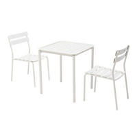 GARTENSET, quadratisch (70 x 70cm) und 2 Stühle, Weiß - Weiß, Metall - Oviala