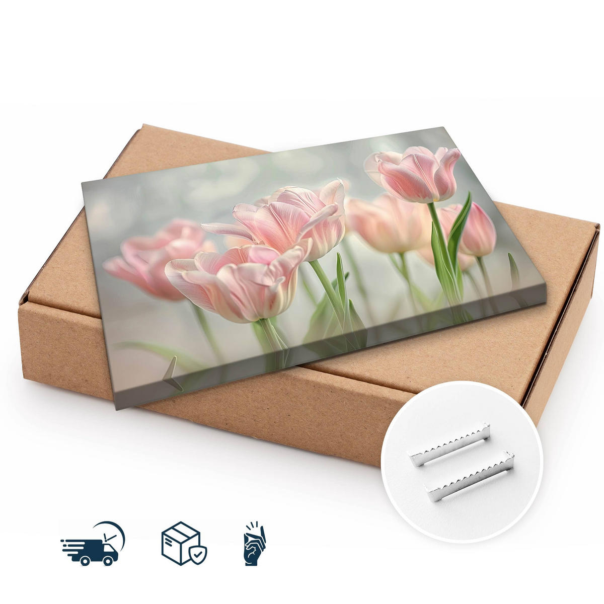 LEINWANDBILD für Wohnzimmer Blumen Tulpen Blätter Natur 120cm x 80cm - Weiß/Rosa, Textil (120/80cm) - Muralo