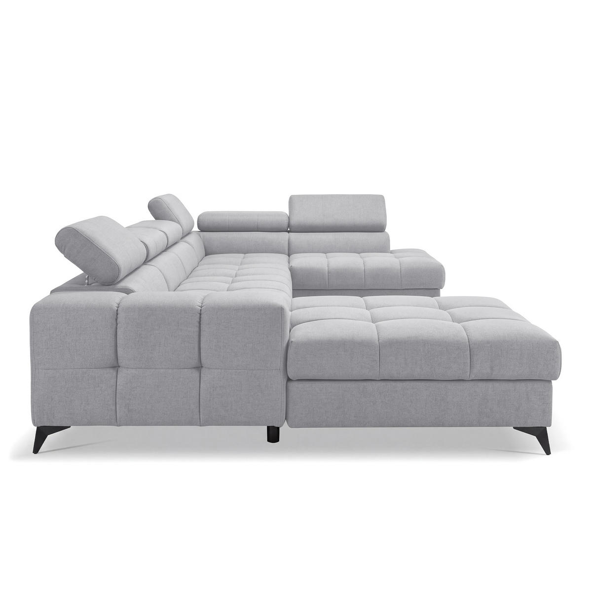 ECKSOFA PUDDING U Links mit Schlaffunktion 125x260 Velours Hellgrau - Hellgrau/Schwarz, Holz/Textil (203/350cm) - Muffo