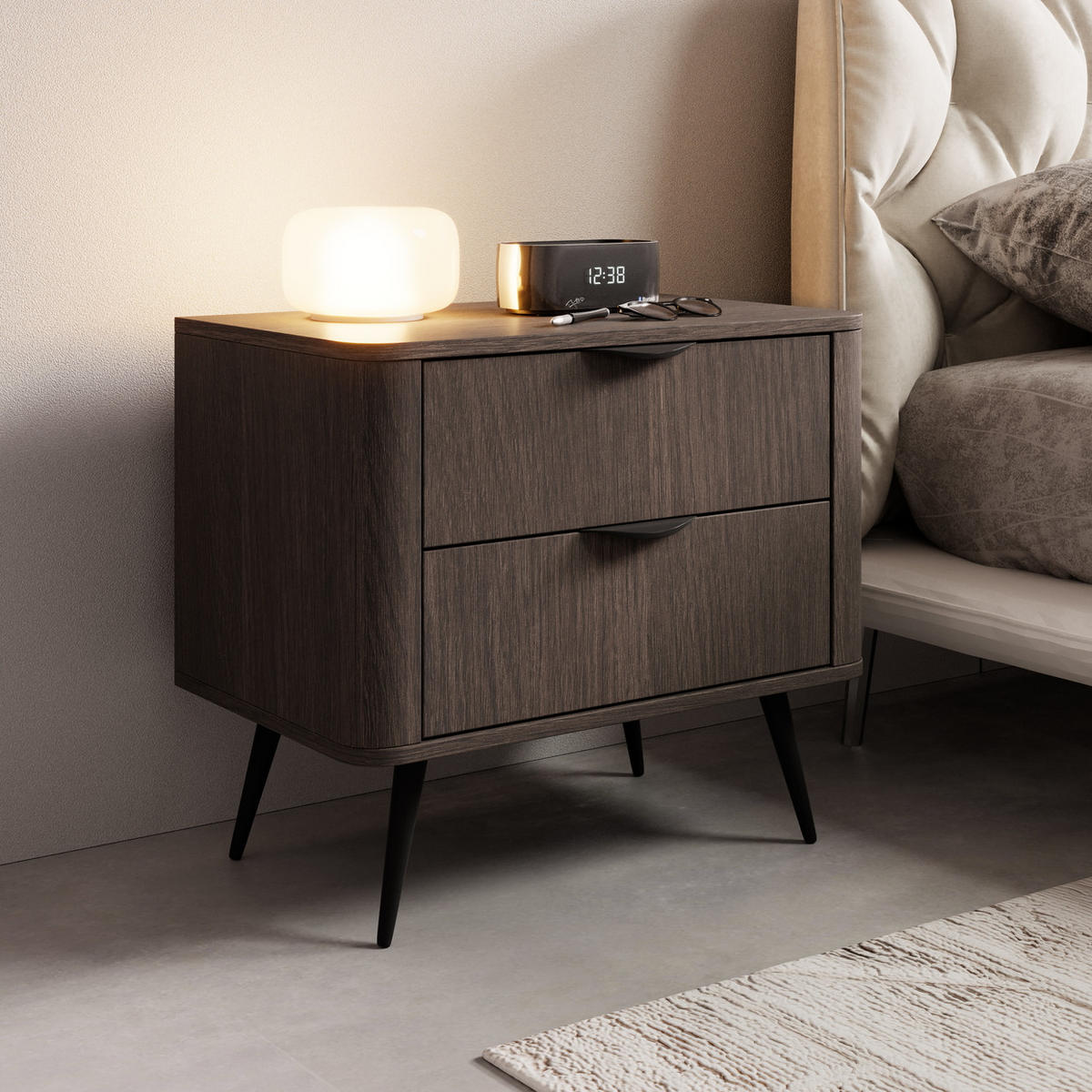 NACHTTISCH Braun 65 cm mit Schubladen Estera, Eiche Dunin - Eichefarben, Holz (63/55/38cm) - Emporius