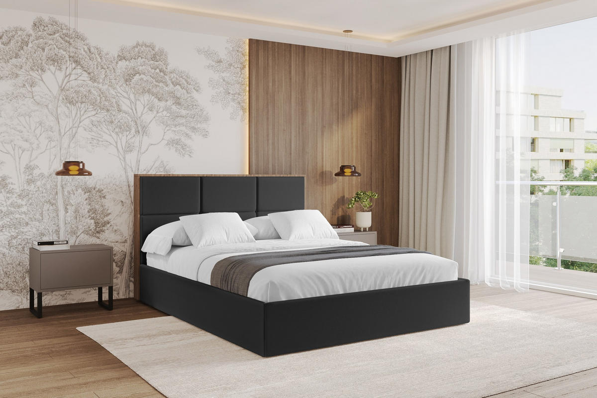 POLSTERBETT mit Bettkasten und Lattenrost, Bett mit Matratze H3/H4 - LILA 140x200 Schwarz - Schwarz Hochglanz, Holzwerkstoff/Textil (140/200cm) - ALTDECOR