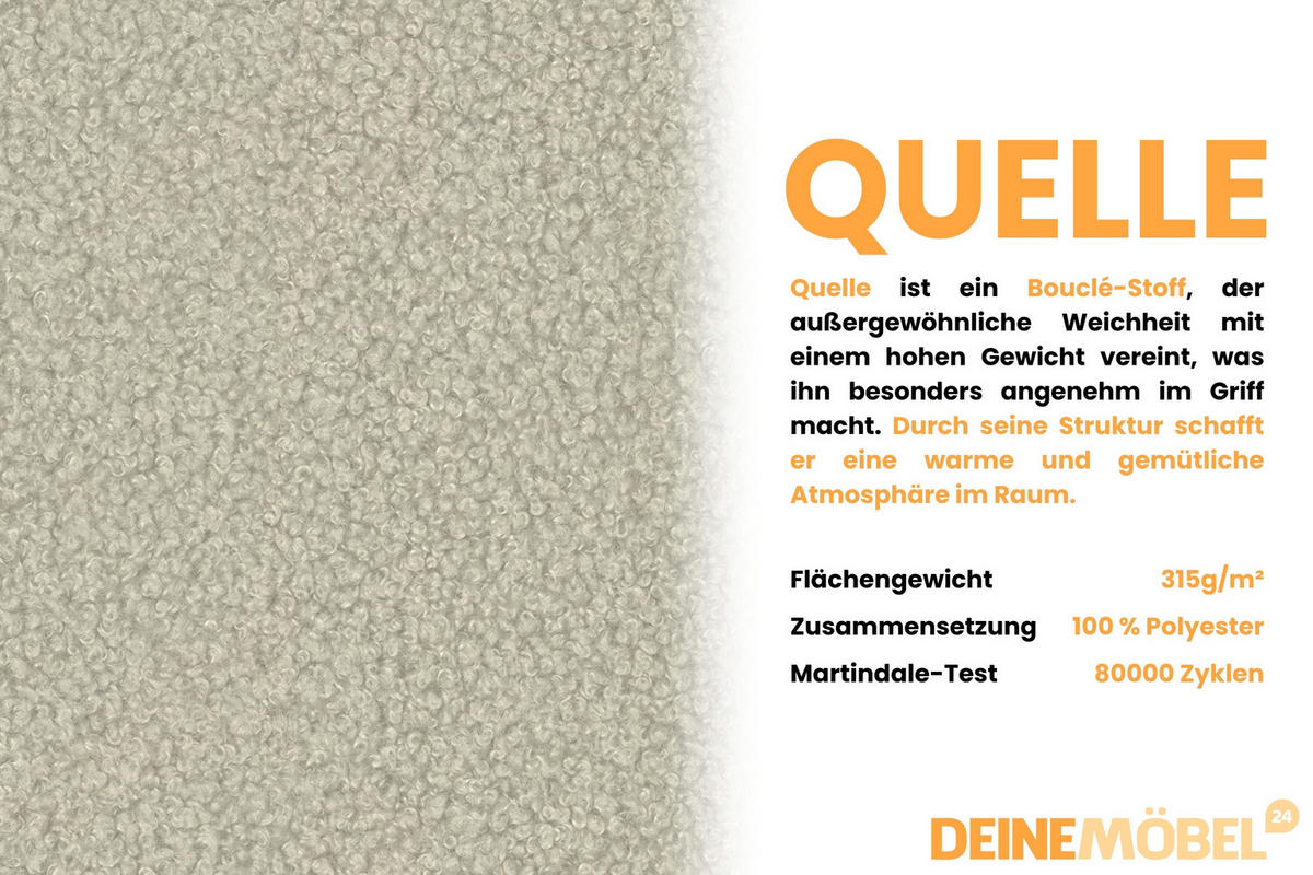 SOFA CLASSY 214cm breit in Boucle Ecru - Ecru, Holz/Holzwerkstoff (214/93/100cm) - Deine Möbel 24