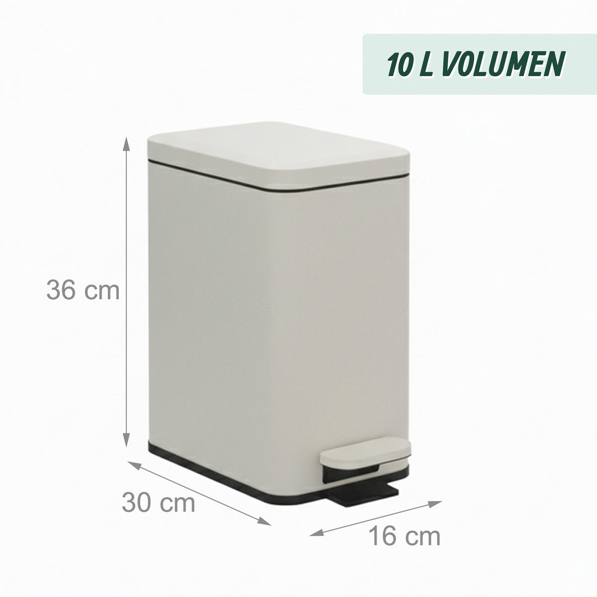 MÜLLEIMER - Beige, Kunststoff/Metall (16/36/30cm) - Relaxdays