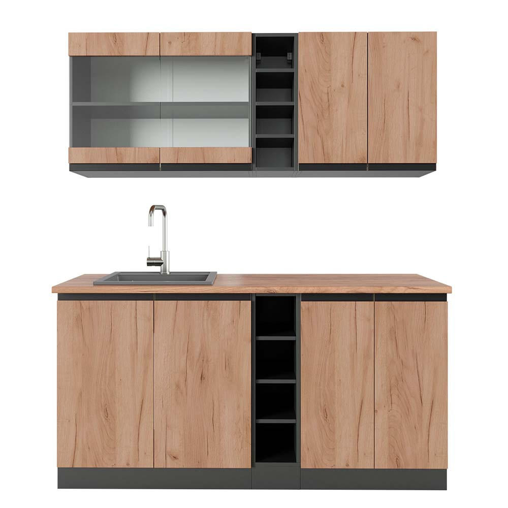 JEDNOTKOVÁ KUCHYNĚ R-Line Zlatý dub power/antracit - medově dubová, kompozitní dřevo (160/81.6/60cm) - Vicco