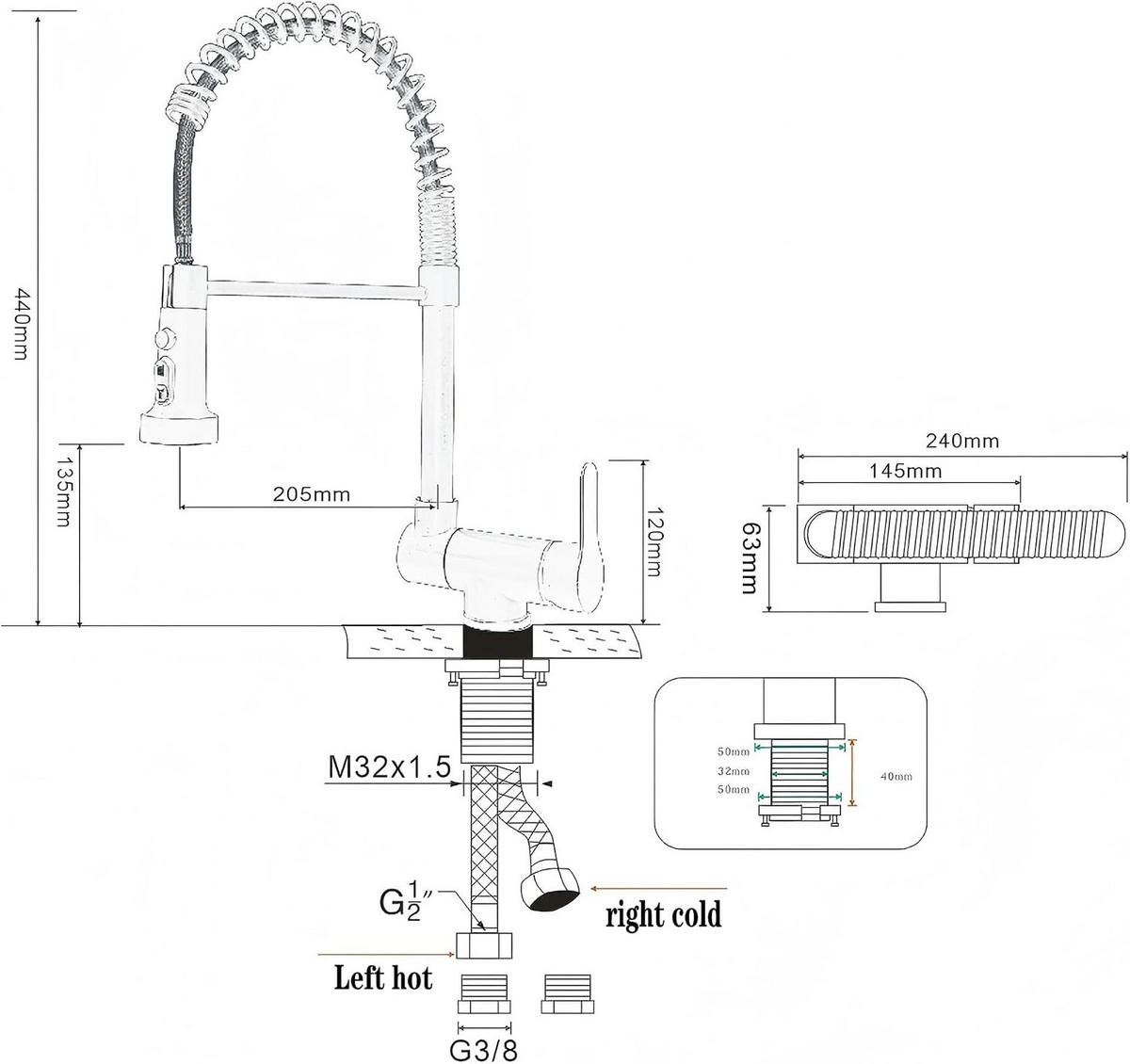 KÜCHENARMATUR, 360° schwenkbar, aus Edelstahl, matt schwarz - Schwarz, Metall (15/44/21cm) - TVTIUO