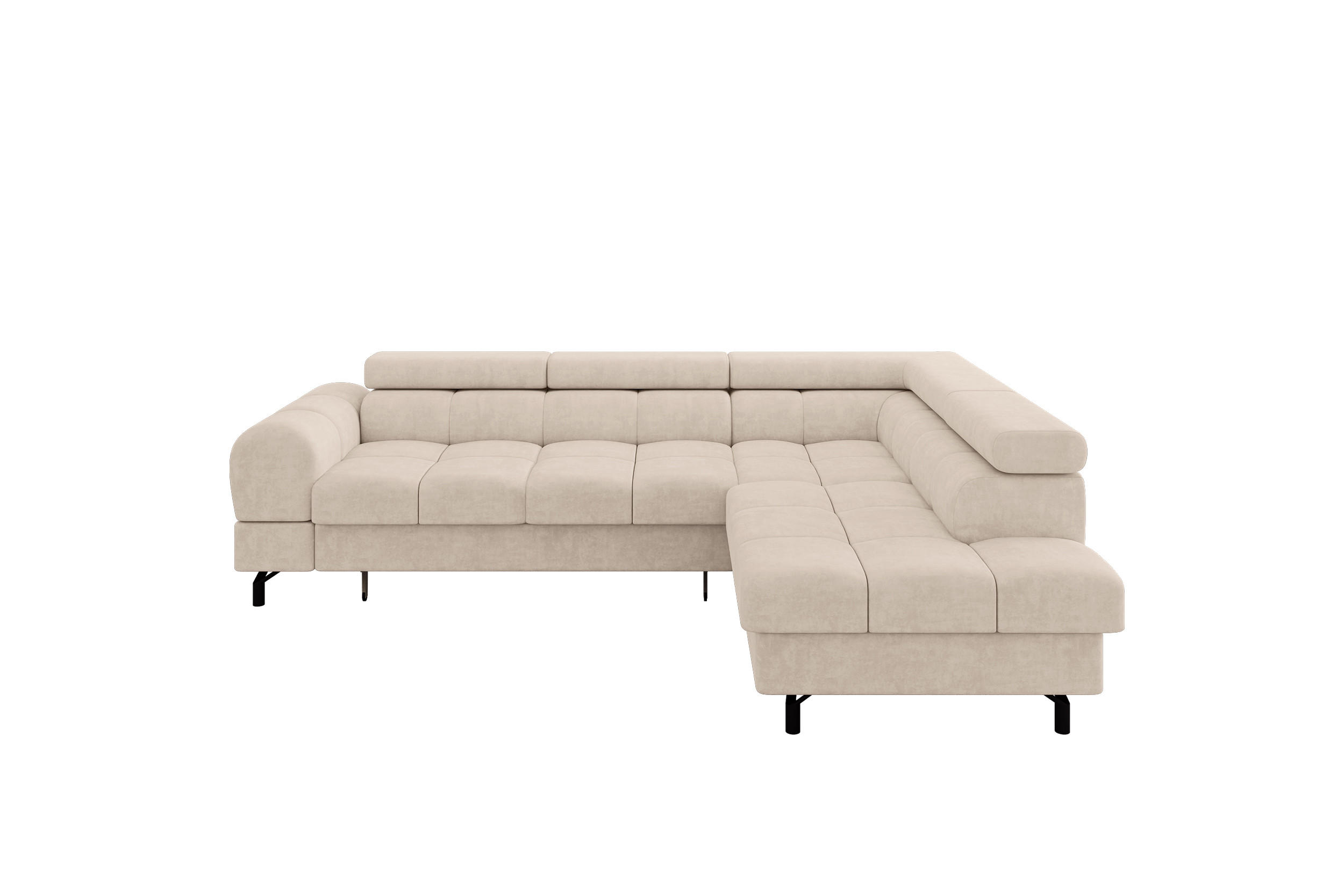 ECKSOFA mit Schlaffunktion Ottomane Rechts LUMA-L 272x203x70 Beige Velours - Sandfarben/Schwarz, Holzwerkstoff/Kunststoff (203/272cm) - ALTDECOR
