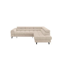 ECKSOFA mit Schlaffunktion Ottomane Rechts LUMA-L 272x203x70 Beige Velours - Sandfarben/Schwarz, Holzwerkstoff/Kunststoff (203/272cm) - ALTDECOR