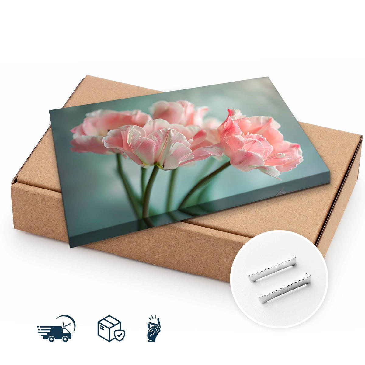 LEINWANDBILD für Wohnzimmer Blumen Tulpen Pflanzen Natur 30cm x 20cm - Blau/Rosa, Textil (30/20cm) - Muralo