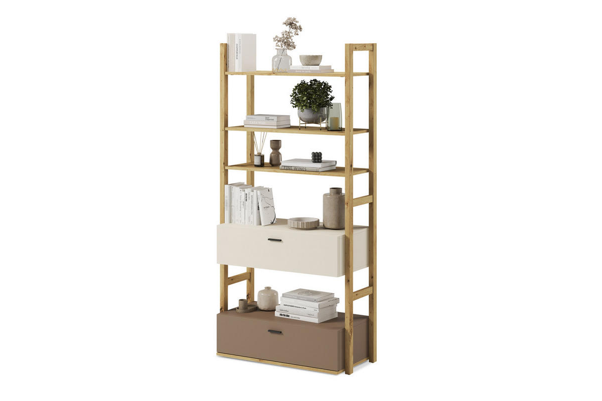 KINDER-BÜCHERREGAL TRIDA mit Schubladen, creme/braun/artisan oak - Creme/Braun, Holz (85/180/40cm) - KONSIMO®