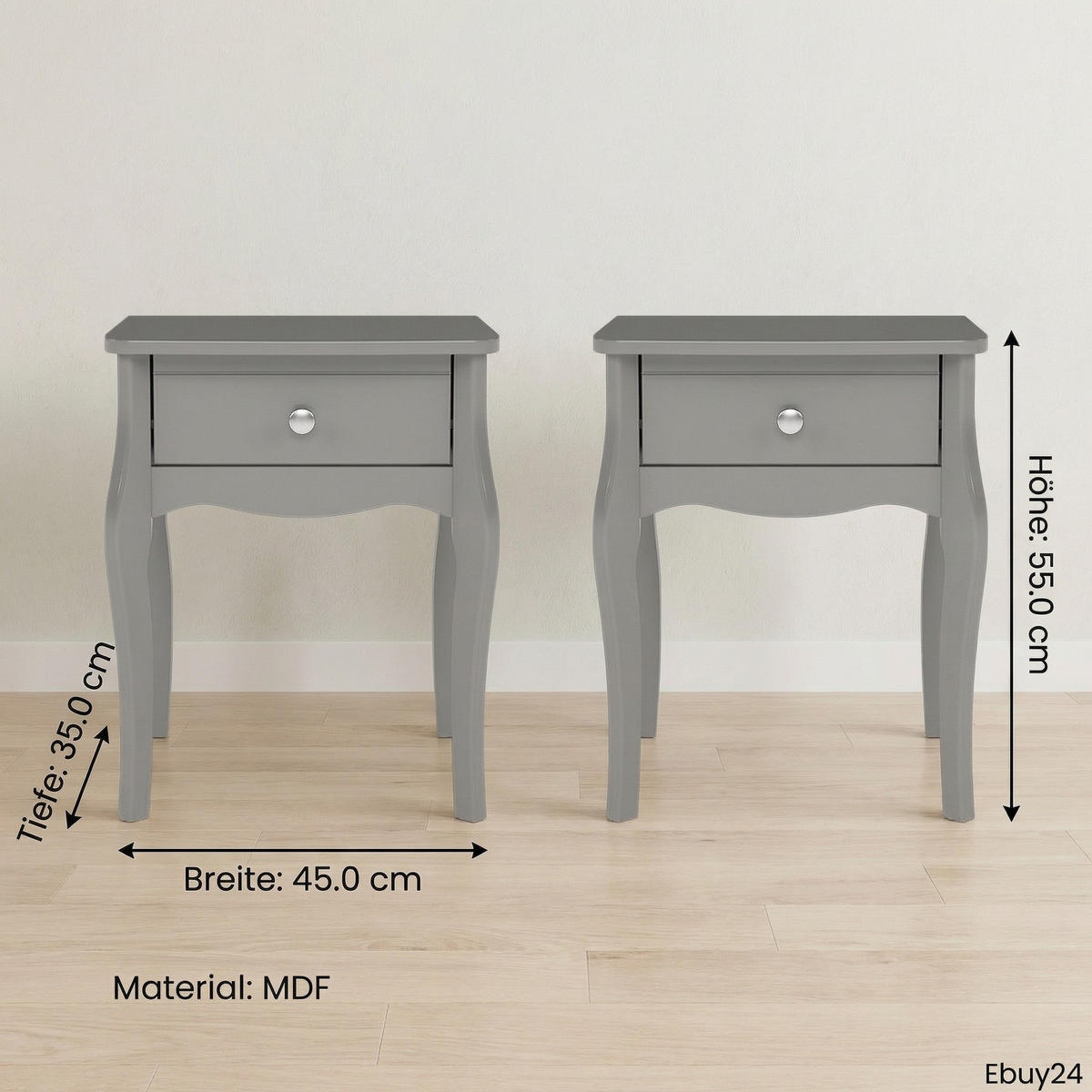 NACHTTISCH 2er-SET Baroque Grau lackiert 45/35/55 cm - Grau, Holzwerkstoff (45/55/35cm) - ebuy24