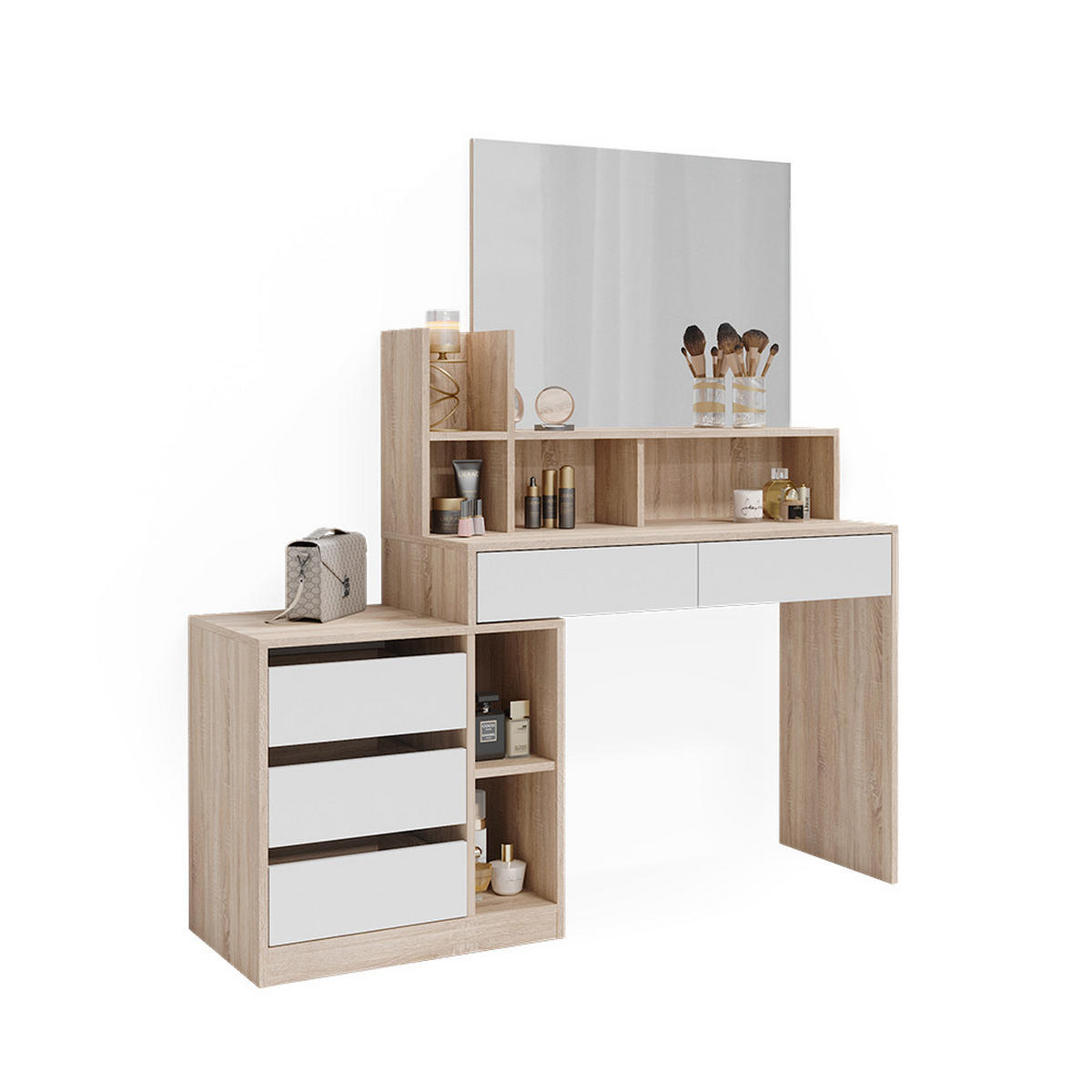SCHMINKTISCH Anja Weiß/Sonoma 139.8 cm - Weiß/Sonoma Eiche, Holzwerkstoff (139.8/115/40cm) - Vicco