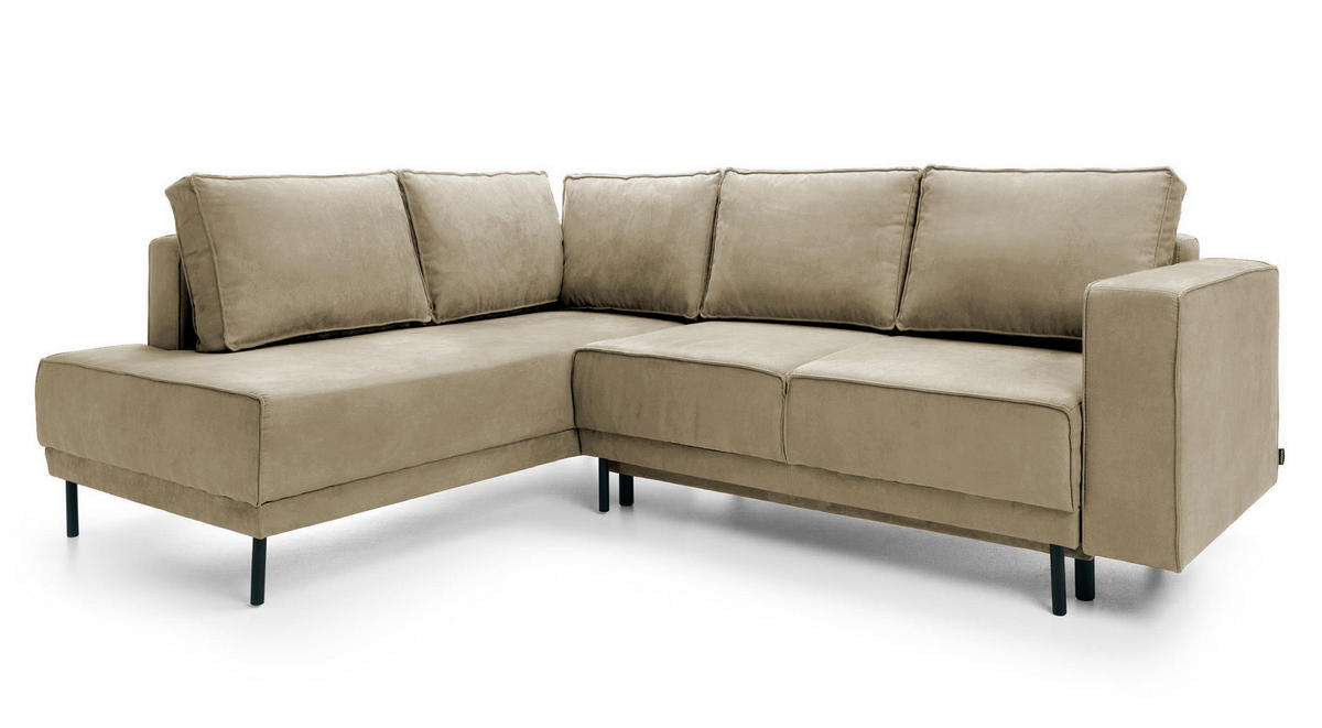 ECKSOFA Rodario Beige Velours - Beige/Schwarz, Textil/Metall (247/187cm) - Selsey