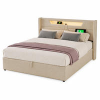 POLSTERBETT 140/200 cm in Beige Leinen mit Bettkasten, LED und USB/Type-C - Beige, Holzwerkstoff/Textil (140/200cm) - CHICFURN
