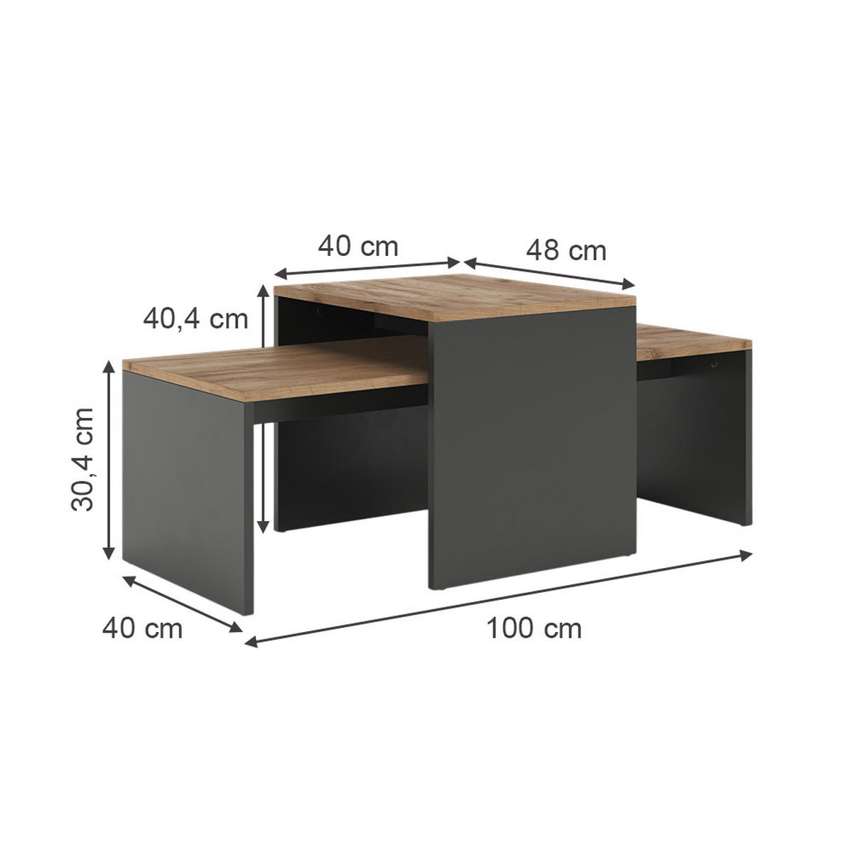 COUCHTISCH-SET Donat Anthrazit/Goldkraft Eiche 100 x 48 cm , 2 Teile - Anthrazit/Eiche Wotan, Holzwerkstoff (48/100/40.4cm) - Vicco