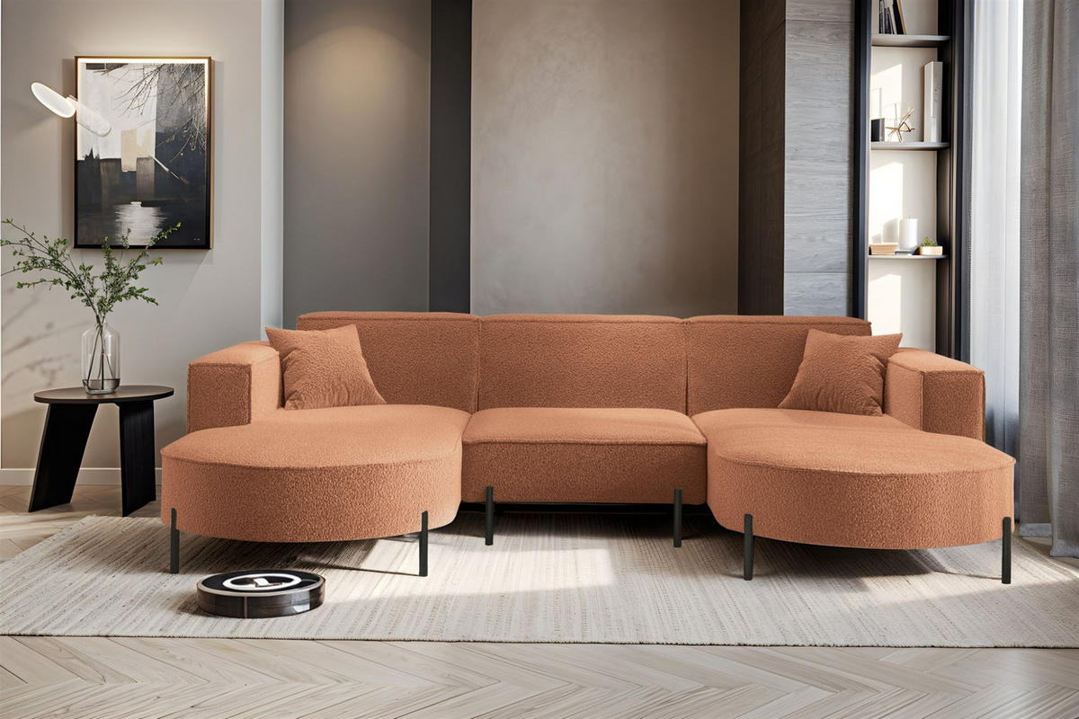 WOHNLANDSCHAFT Valencia - Kupferfarben, Holzwerkstoff/Textil (299/80/165cm) - Fun Möbel