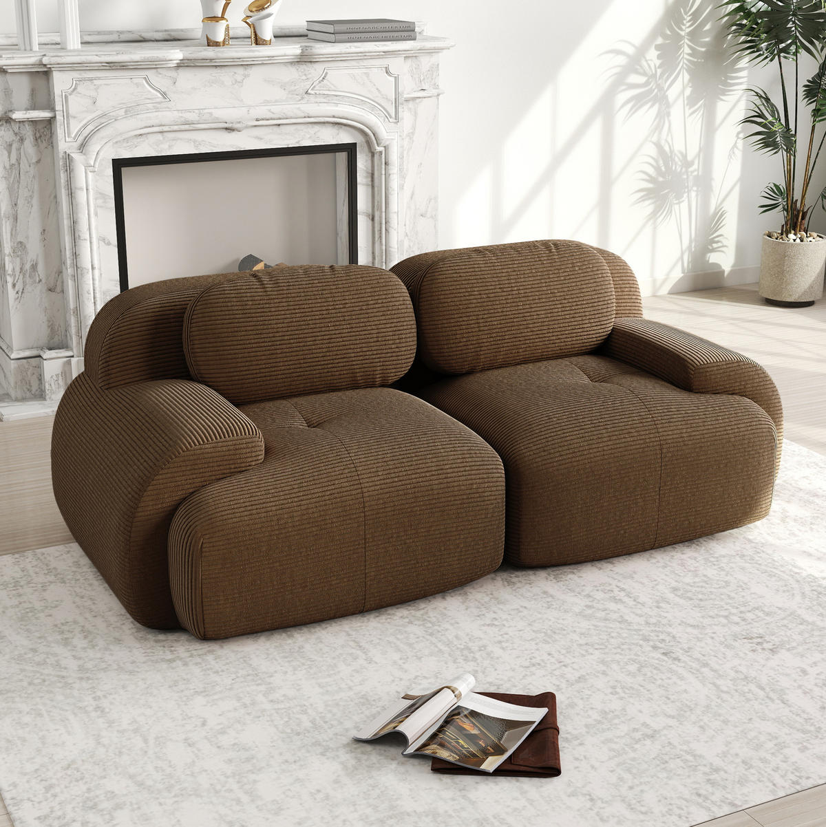SOFA modular rahmenlos Cord Braun - Braun, Kunststoff (103/75/208cm) - Meubliv