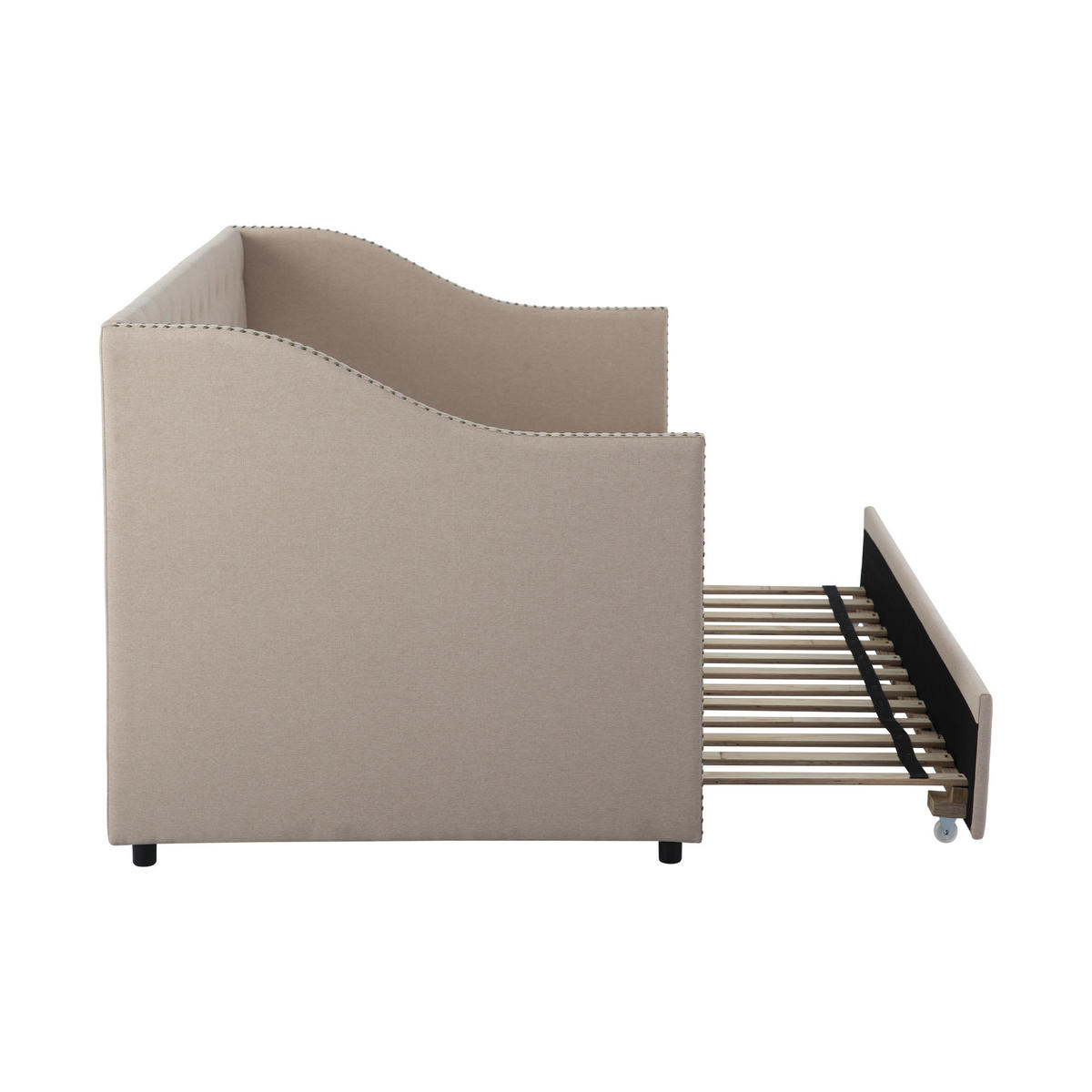 POLSTERBETT 90x200 cm ausziehbar Leinen Kinder grau - Beige, Holz (90/200cm) - Fortuna Lai