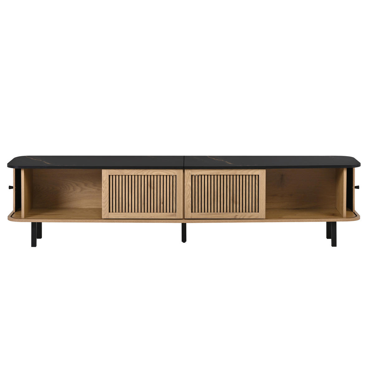 TV ormarić od MDF-a i iverice 190x35x45 cm boja hrasta s kliznim vratima, rešetkastim frontama i velikim prostorom za pohranu - smeđa, drvni materijal (190/45/35cm) - Modfu